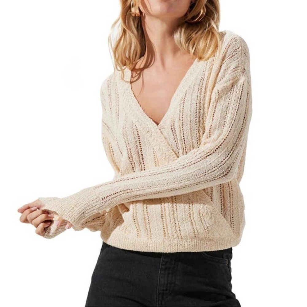 ASTR The Label Wrap Front Pointelle Sweater
